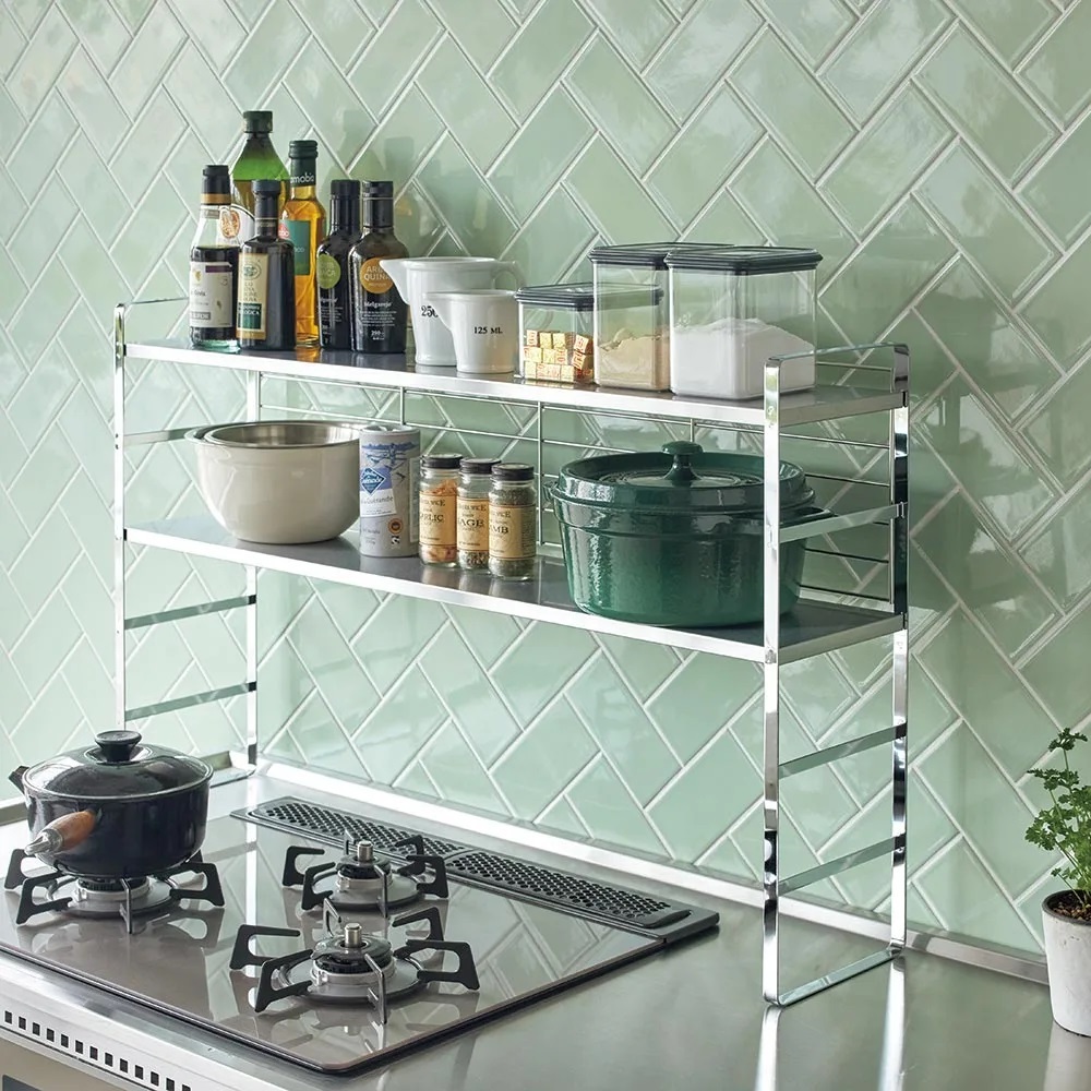 《下村企販》日本製全不鏽鋼爐上雙層收納架 75cm