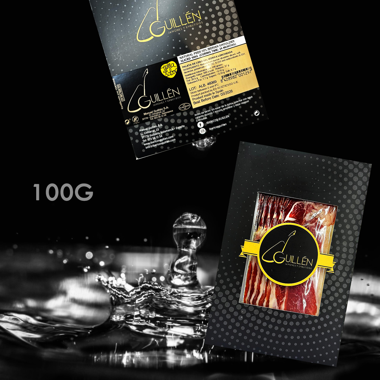 Ibéricos Guillén 天然餵飼50% 伊比利亞黑毛豬肩肉 (切片) (熟成時間:24個月) 100G