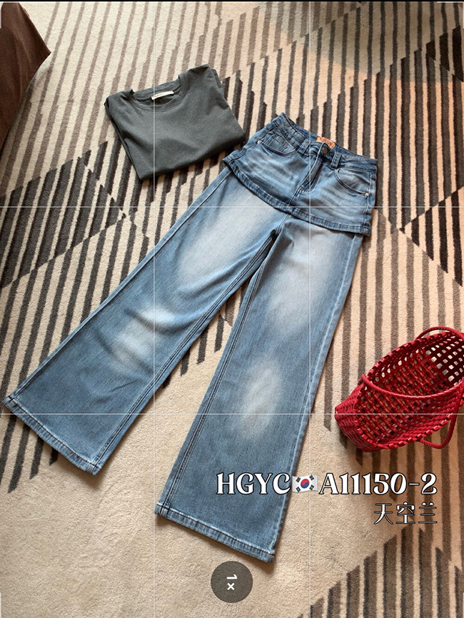 高腰假兩件闊腿褲-現貨