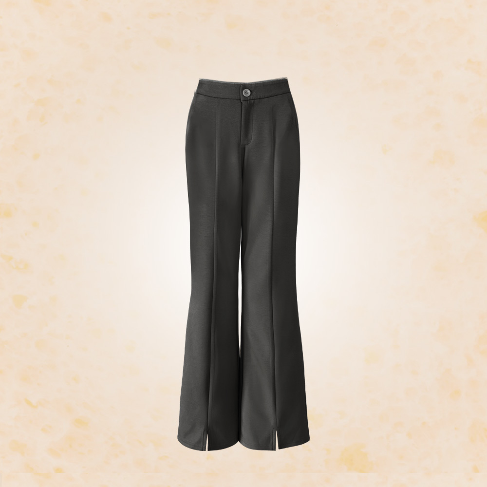 女款｜喇叭開衩豆腐褲-黑色