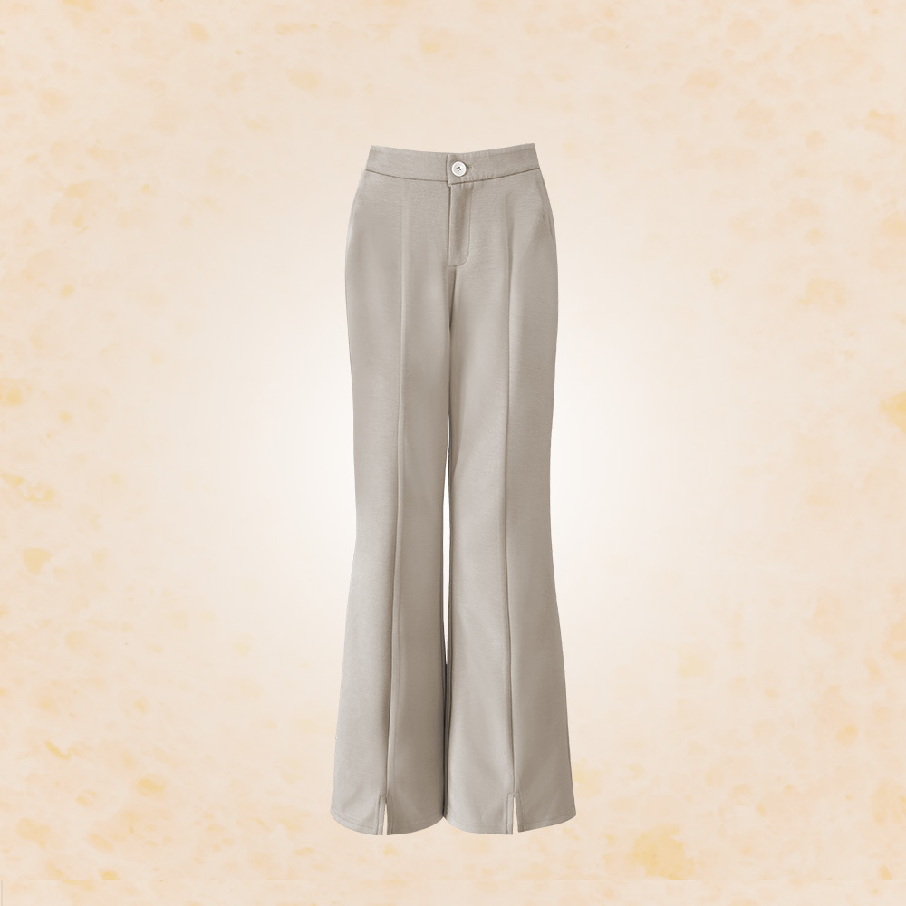 女款｜喇叭開衩豆腐褲-卡其