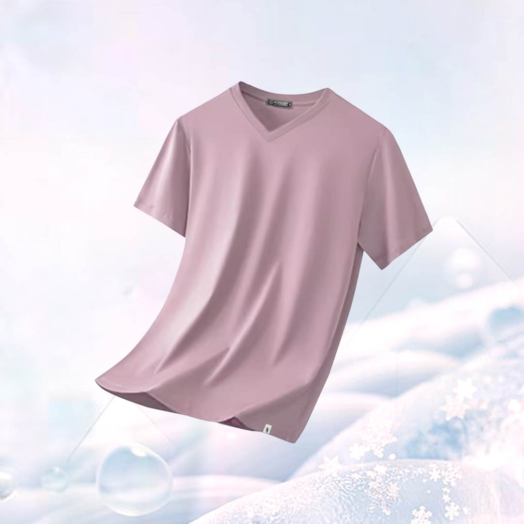 Sorona冰感認證-V領透沁涼感素Ｔ (兒童款)-藕粉