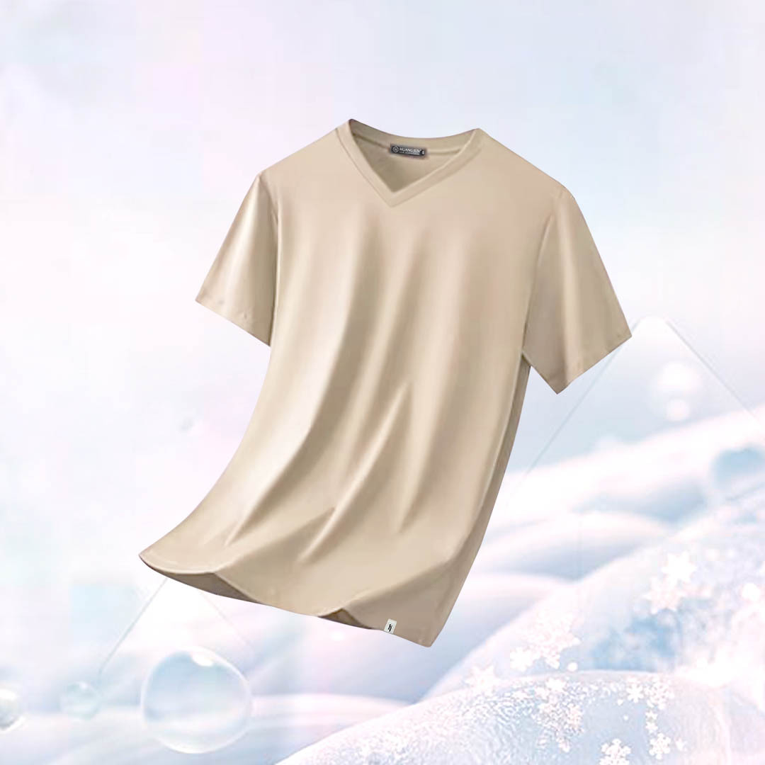 Sorona冰感認證-V領透沁涼感素Ｔ (兒童款)-杏色