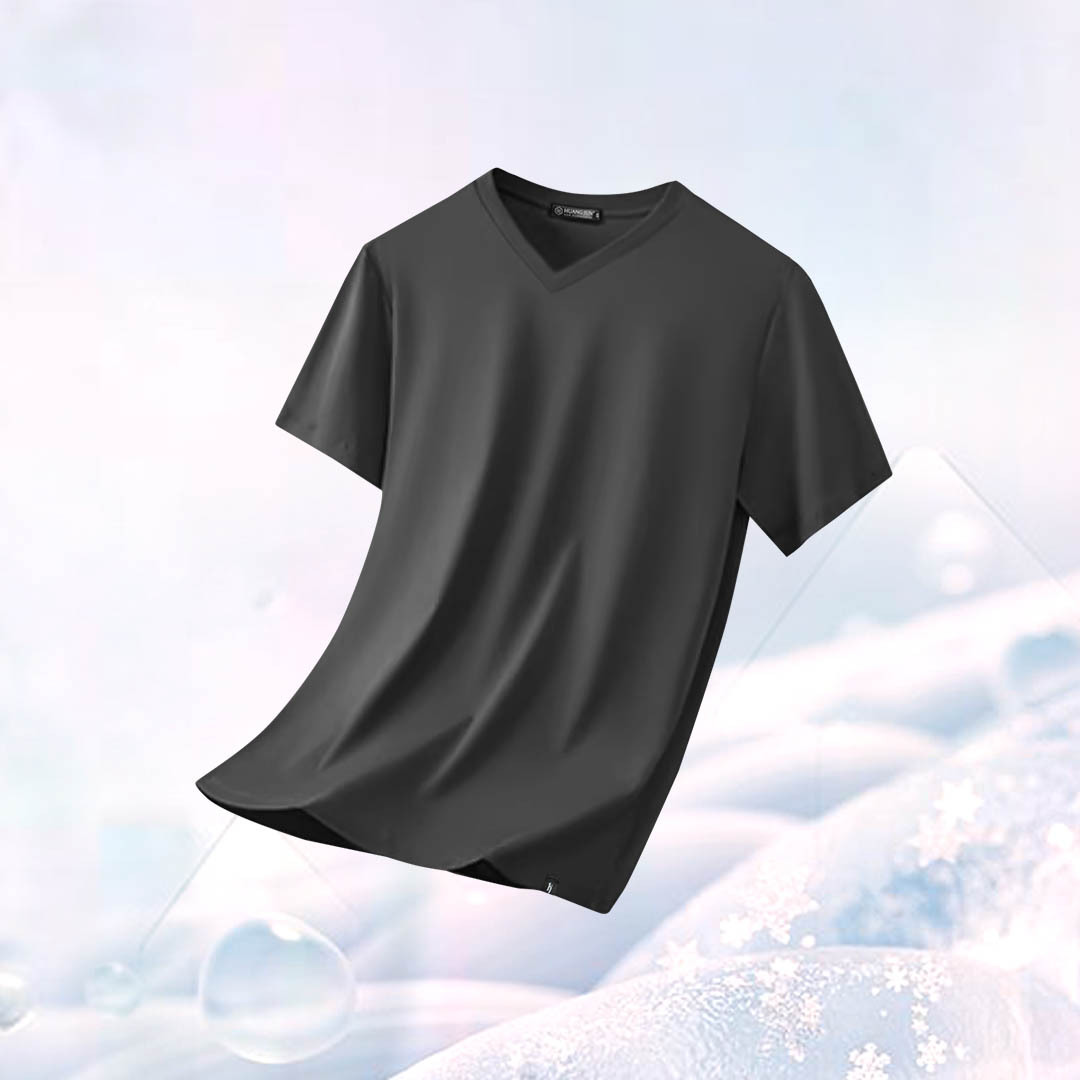 Sorona冰感認證-V領透沁涼感素Ｔ (兒童款)-鐵灰