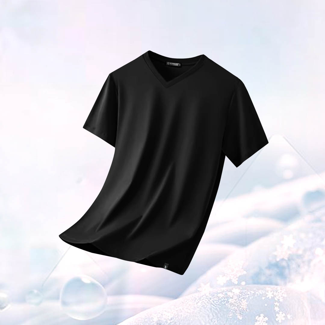 Sorona冰感認證-V領透沁涼感素Ｔ (兒童款)-黑色