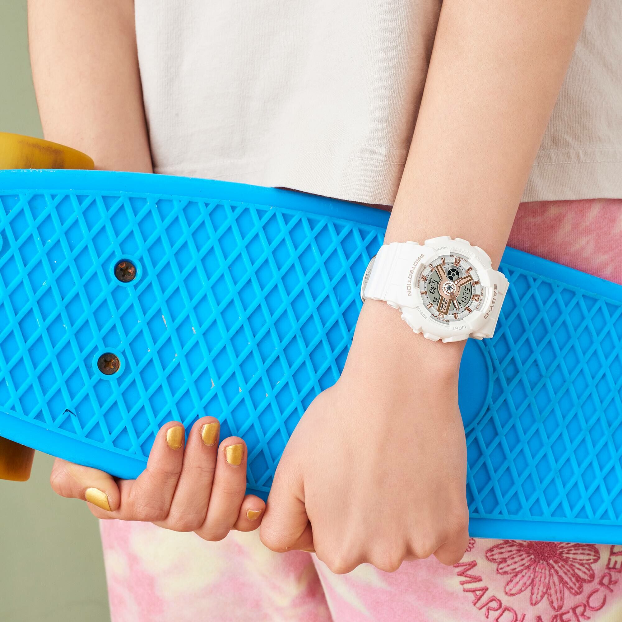 萬年鐘錶 - BABY-G  柔美玫瑰金設計休閒運動雙顯錶電子錶 BA-110XRG-7A  錶徑 : 43.4 MM