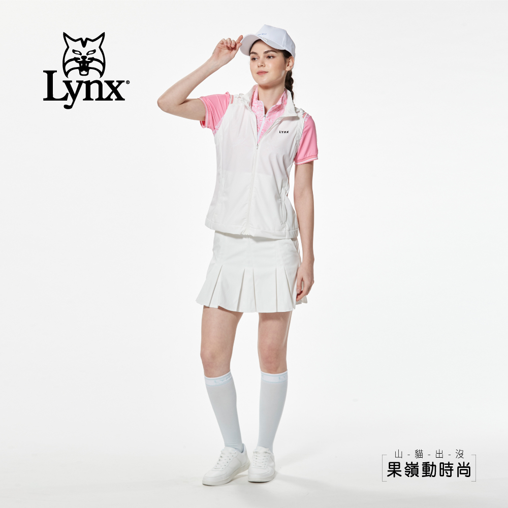 【Lynx Golf】抗UV彈性羅紋剪接拉鍊口袋可拆式連帽背心