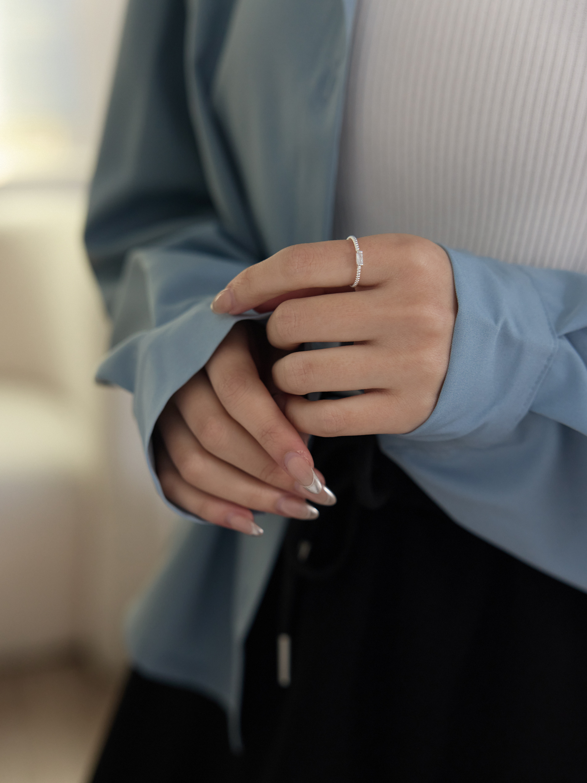 小奢華方鑽開口戒