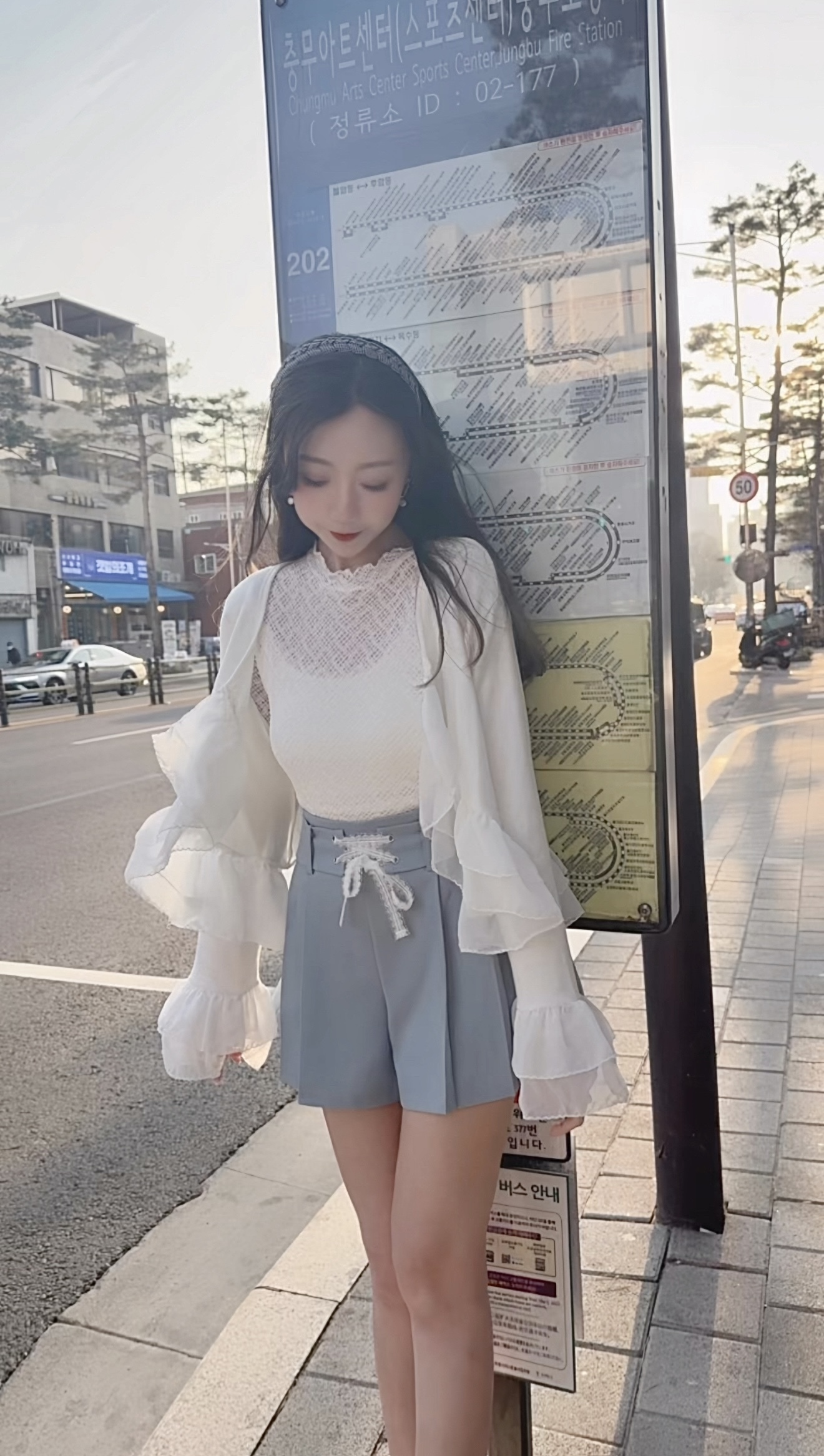 *BJ2 MADE SERIES* THE MILKY WHITE DUO RUFFLE MODAL OUTER KR 0320