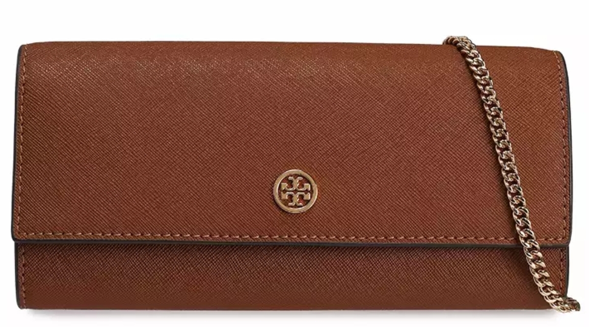 [S] TORY BURCH EMERSON WALLET ON A CHAIN,CLASSIC CUOIO, 157098-902 (STB600)