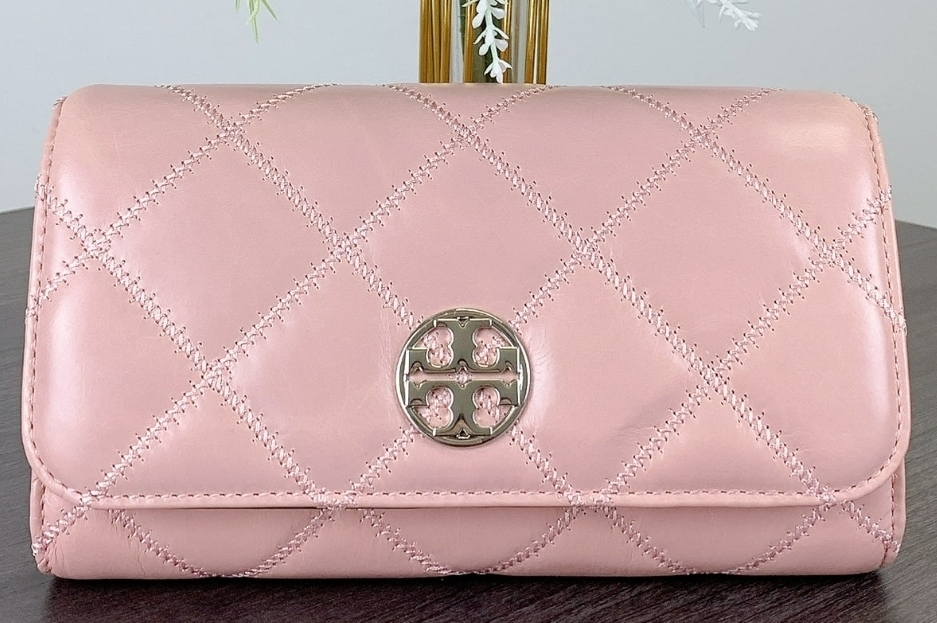 [S] TORY BURCH WILLA GLAZED CHAIN WALLET,ROSE SACHET, 156095-668 (STB611)