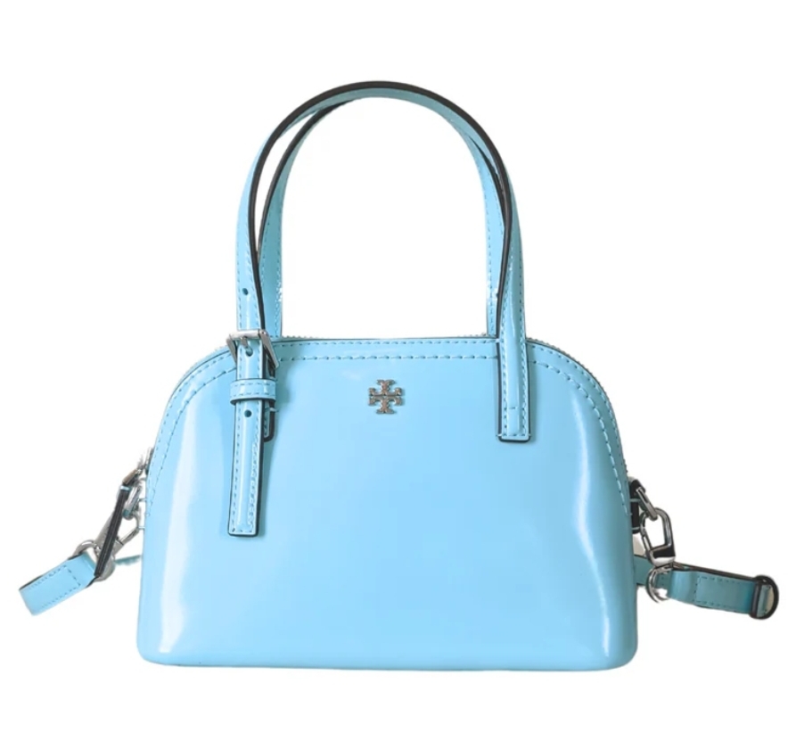 [S] TORY BURCH EMERSON PATENT DOME SATCHEL,LIGHT CELESTE, 147939-400, FINAL SALE (STB508)