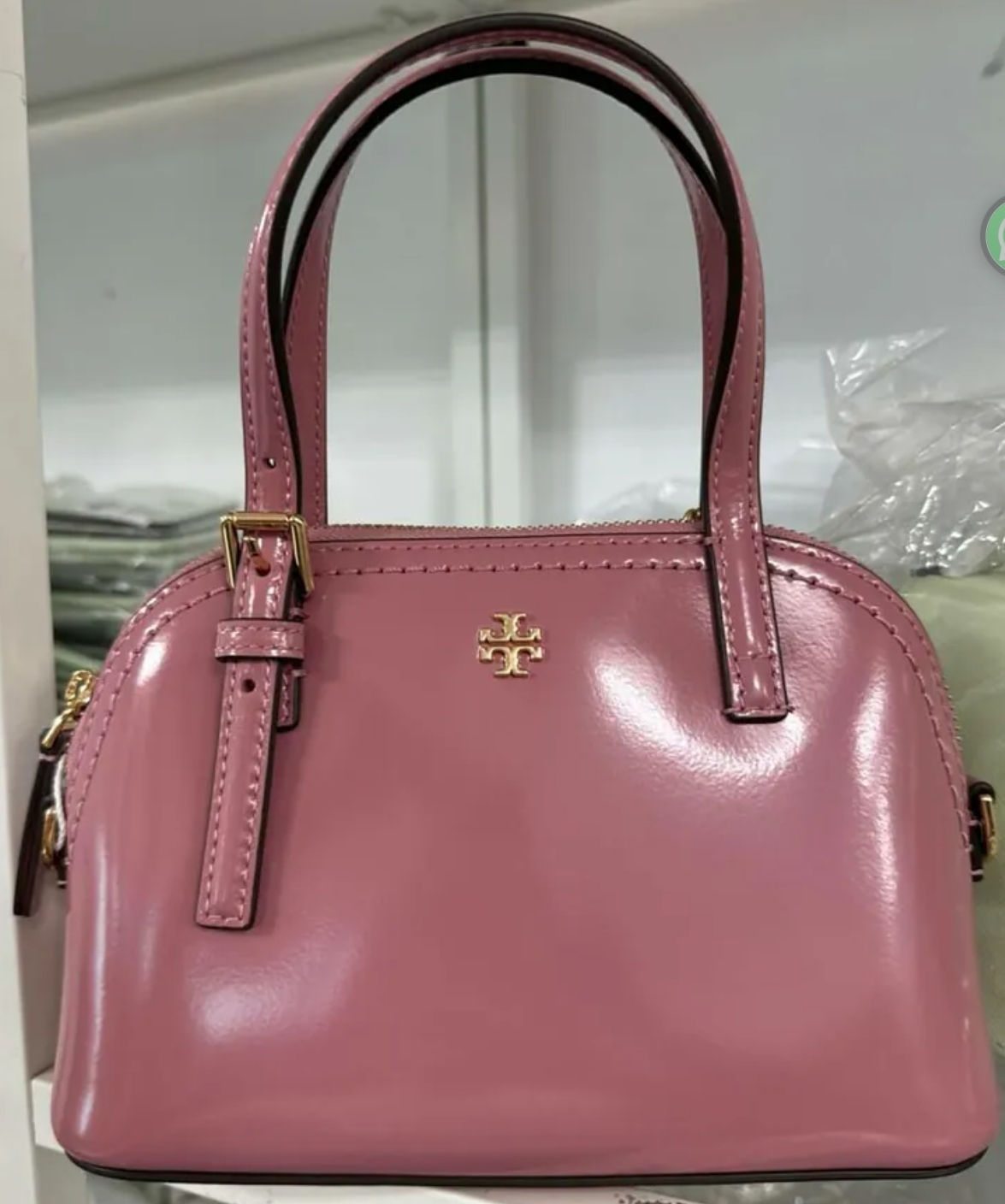 [S] TORY BURCH EMERSON PATENT DOME SATCHEL,PINK GINGER, 147939-685 (STB618)