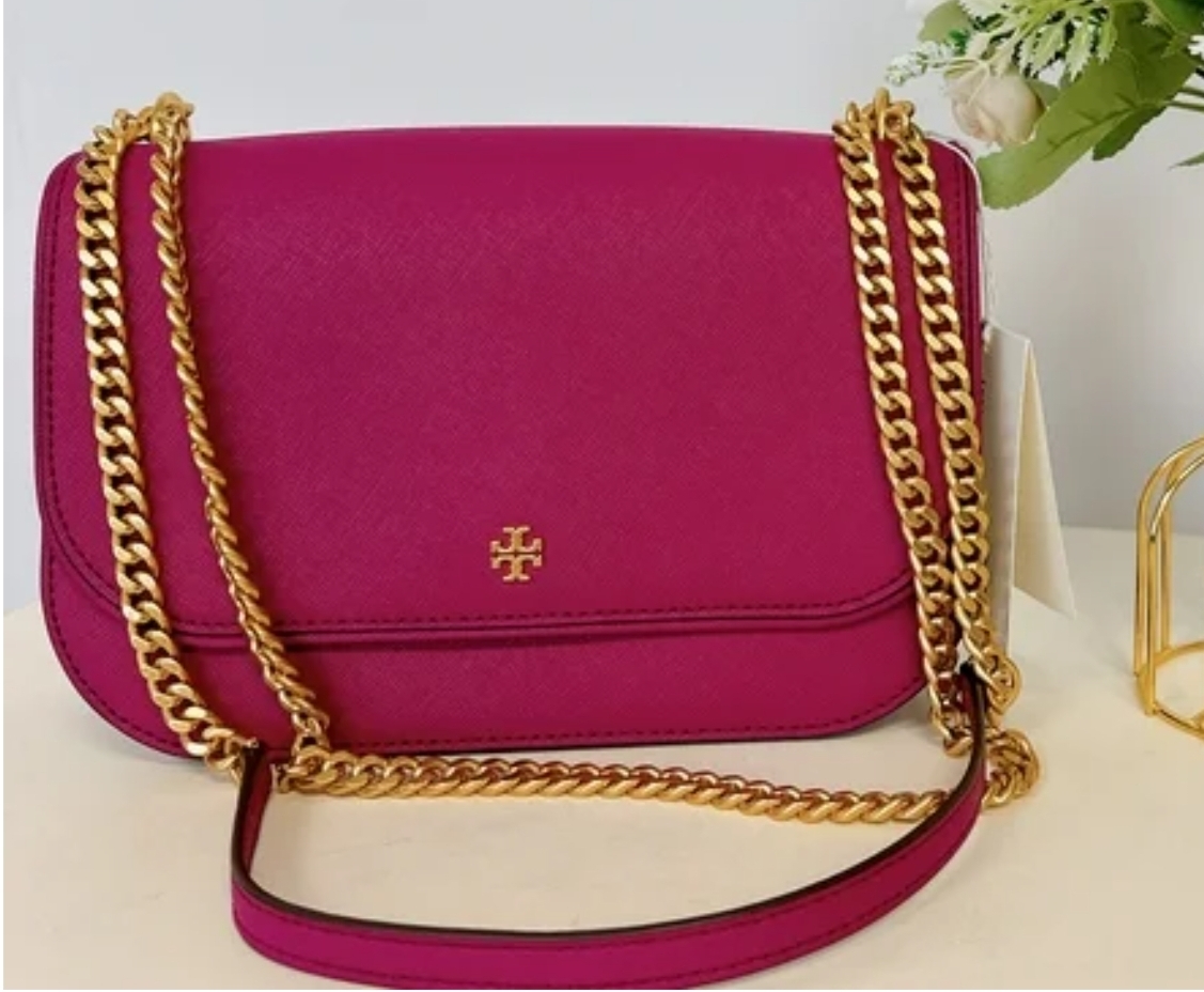 [S] TORY BURCH EMERSON E/W FLAP ADJUSTABLE SHOULDER BAG,PRICKLY PEAR, 147214-500 (STB568)