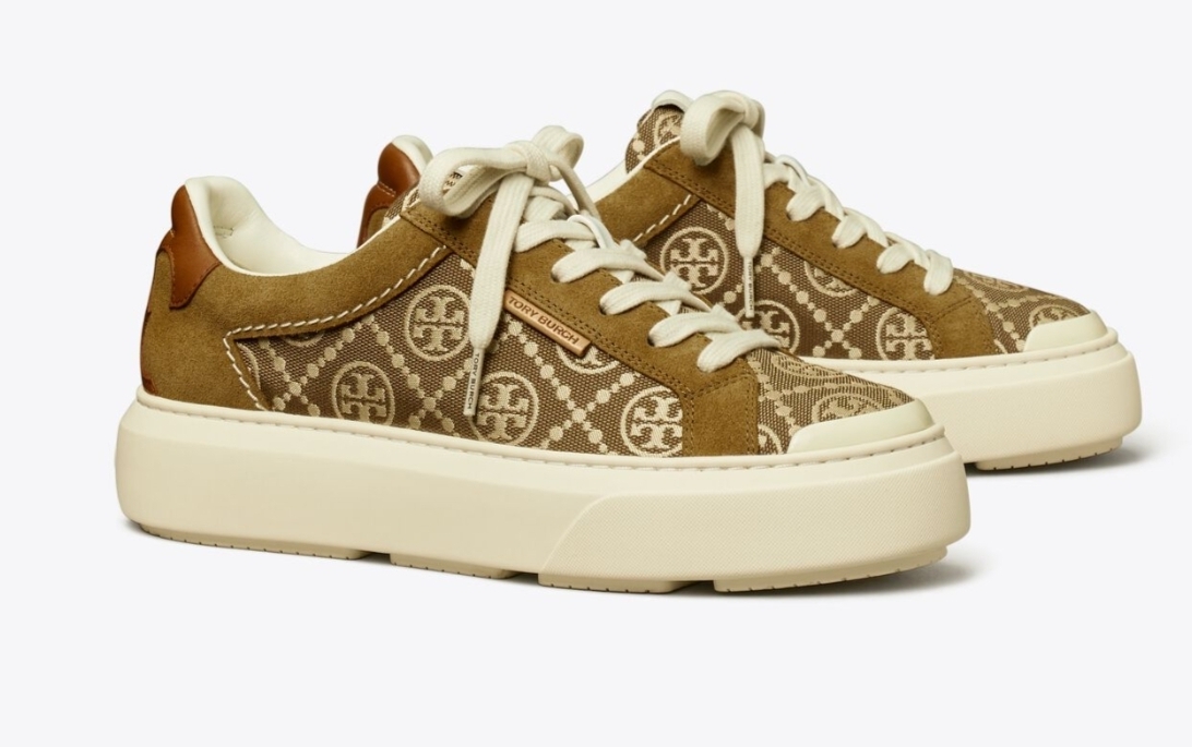 [S] TORY BURCH T MONOGRAM LADYBUG SNEAKER LOGO JACQUARD,INVERSE HAZEL/ALCE/BOURBON, 150229-200 [FINAL SALE] (STB659)