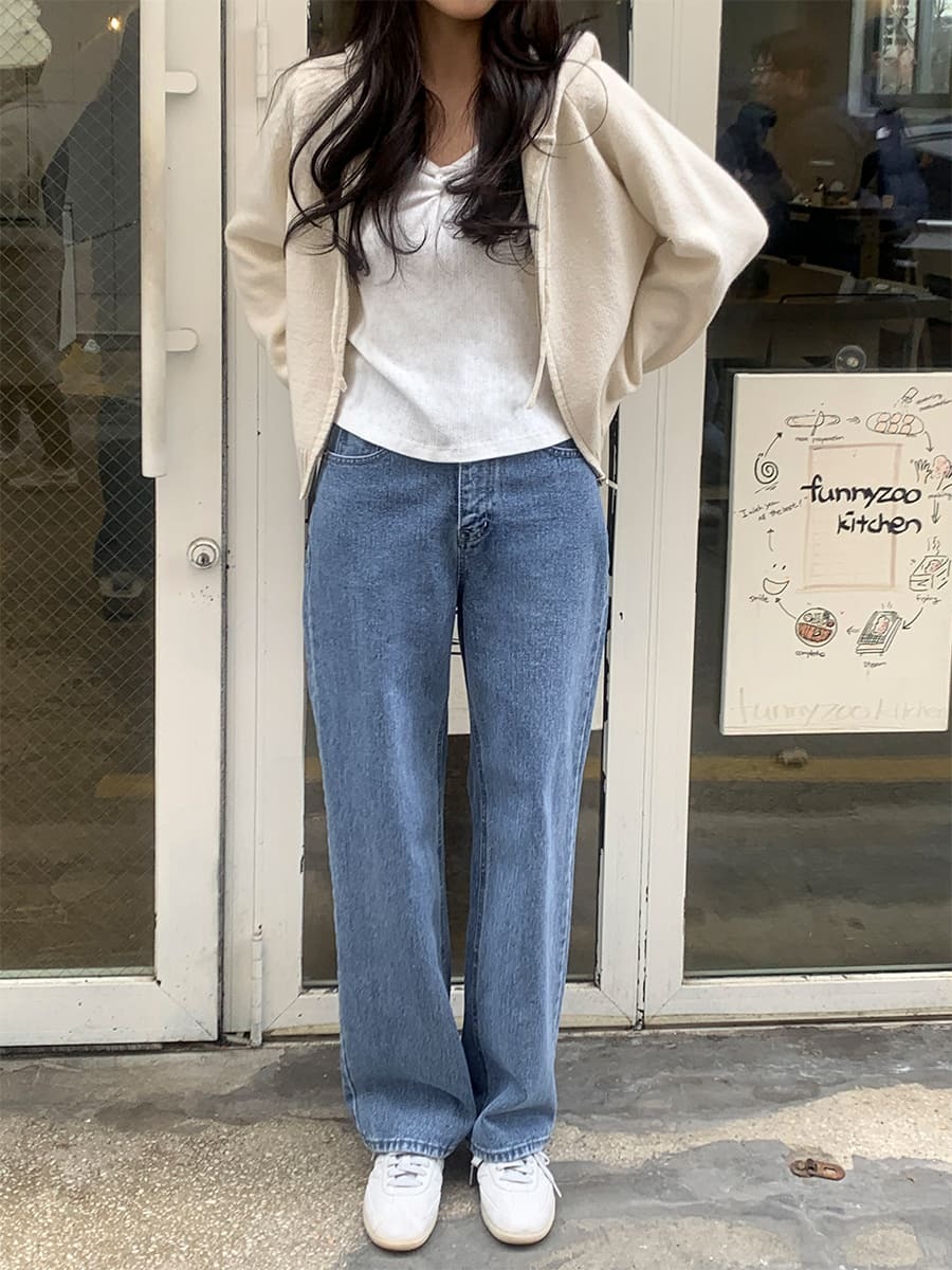 韓國Cherrykoko授權 隨性簡約長腿直筒落地牛仔寬褲