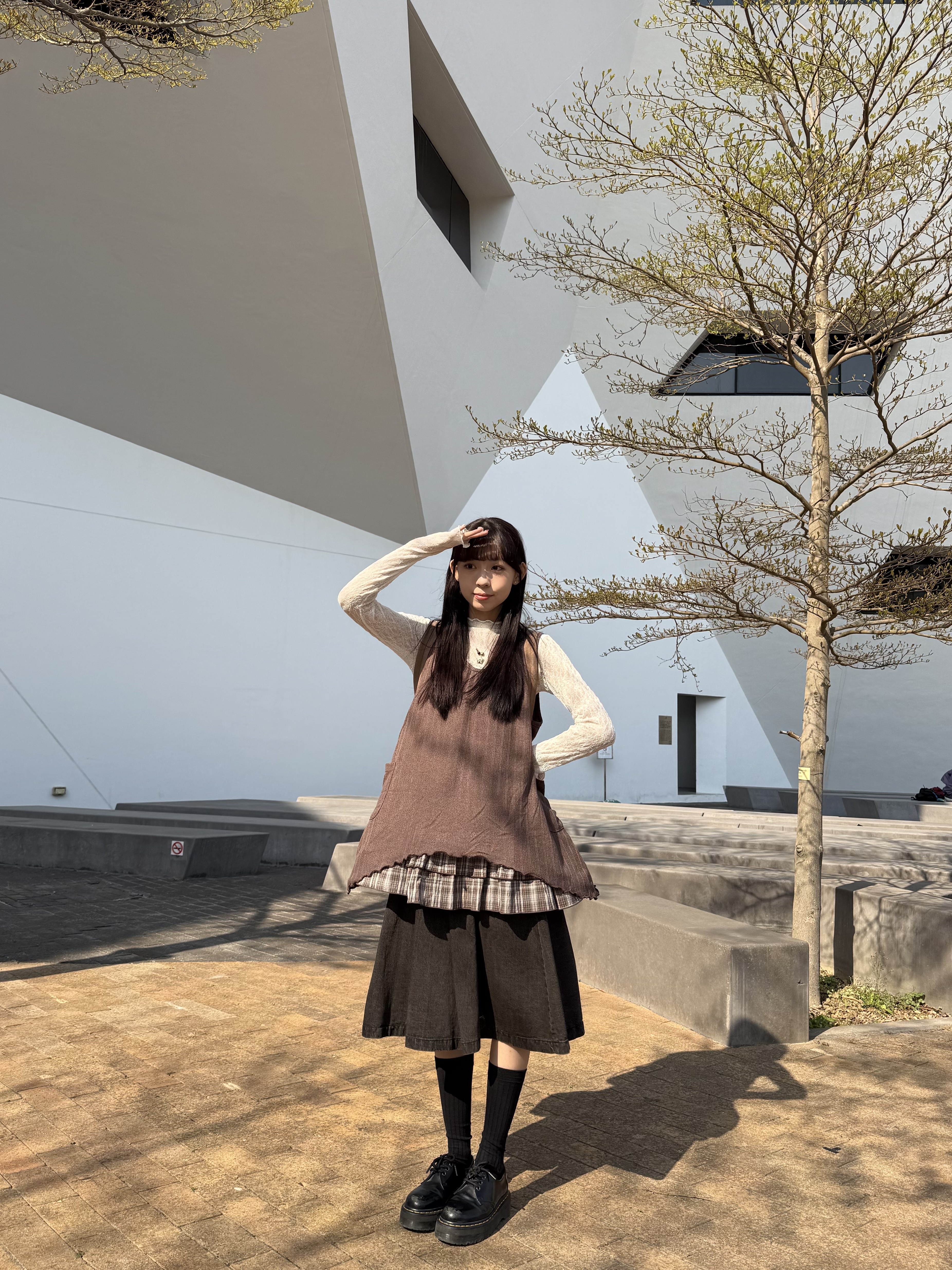 [兩色入]vintage扣百摺中裙 推(black)