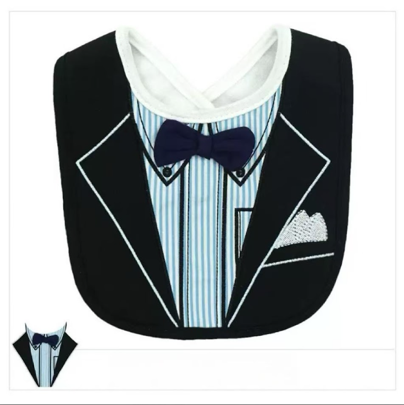 LCB03BI176BL 藍色拼色條紋bowtie紳士口水肩