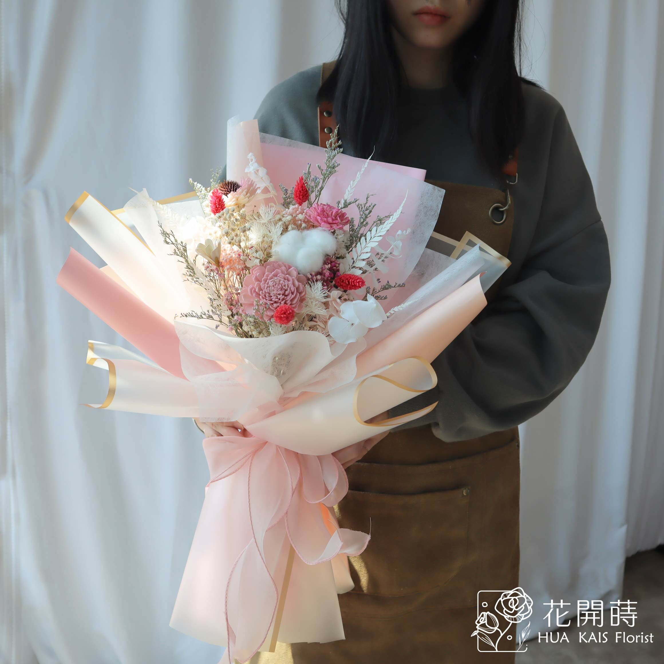 乾燥花束|魔力粉乾燥花束(L)|中型花束|永生花|情人節花束|畢業花束|母親節花束