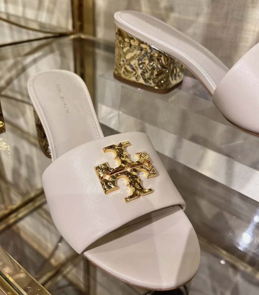 [S] TORY BURCH EVERLY BLOCK HEEL SATURN CALF NAPPA,NEW CREAM/GOLD, 151411-101 [FINAL SALE] (STB685)