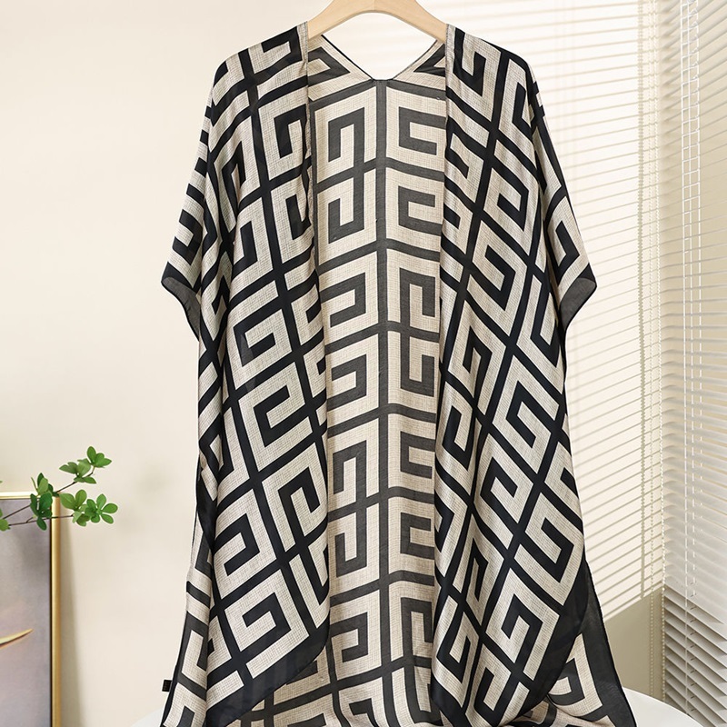 印花帶袖絲巾罩衫