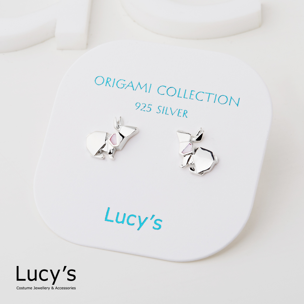 Lucy's-純銀摺紙系列｜珍珠母貝兔子耳環(99827)