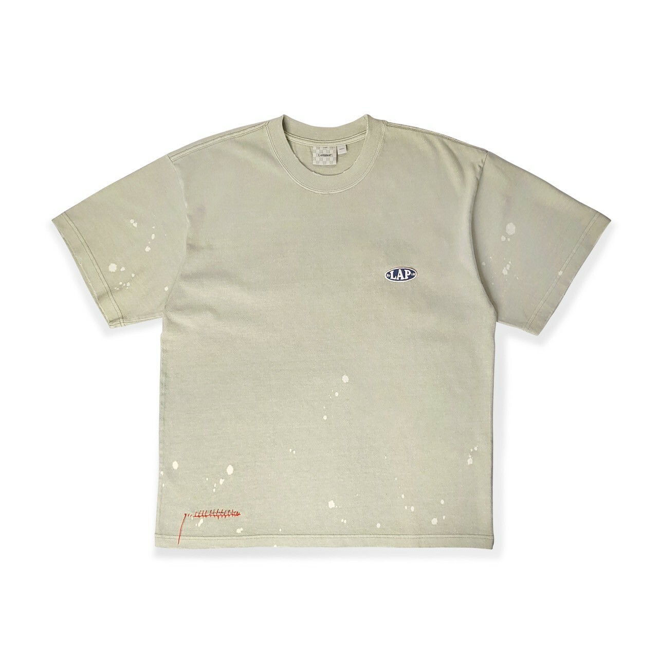 LAPRIMA 水洗縫線潑墨刺繡胸章圓領短Tee