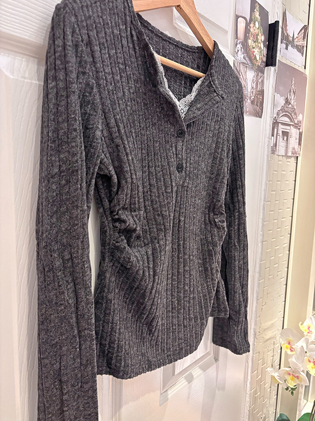 25SS細膩蕾絲腰抓皺羅紋上衣-預購