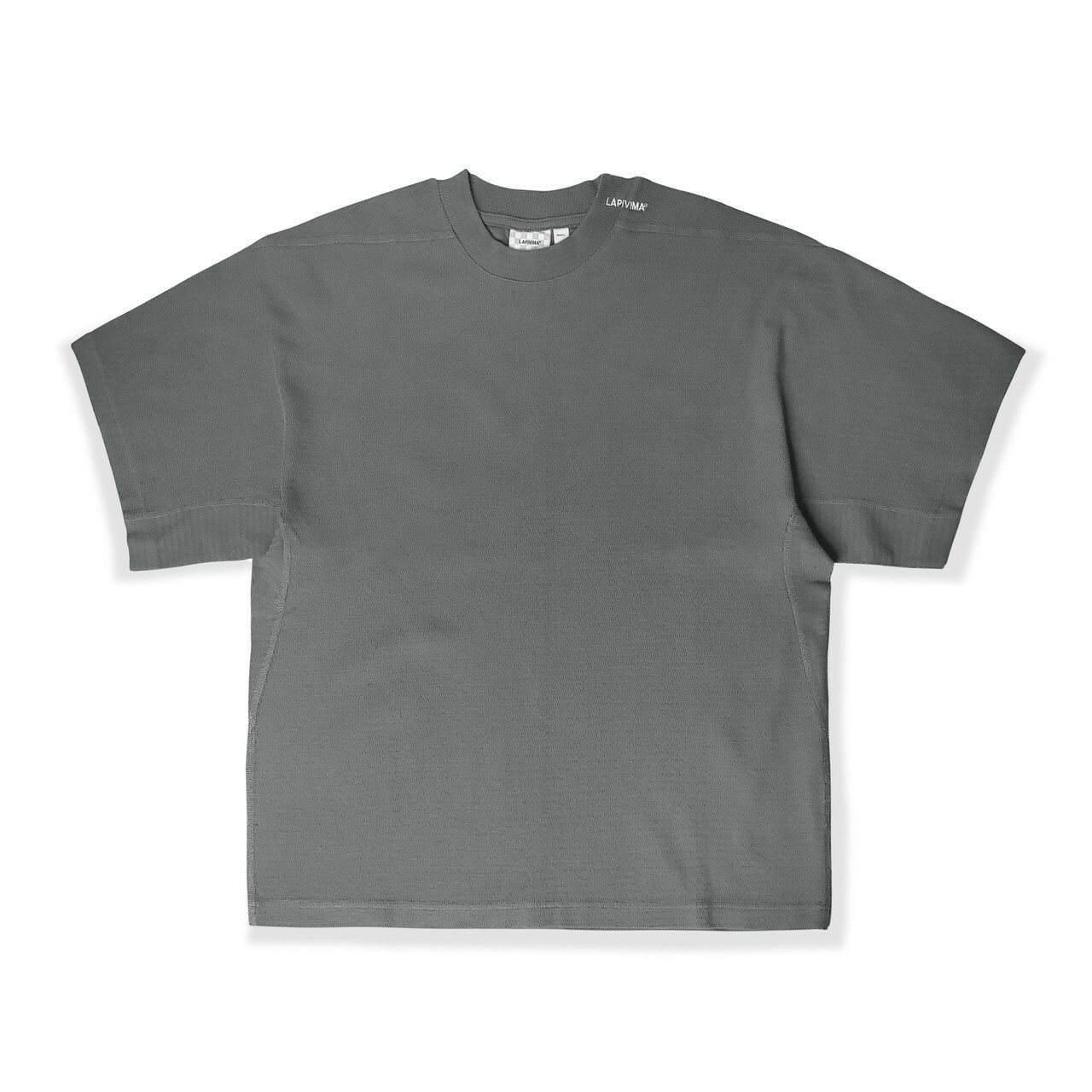 LAPRIMA 肌理感面料廓型剪裁拼接刺繡素色短Tee