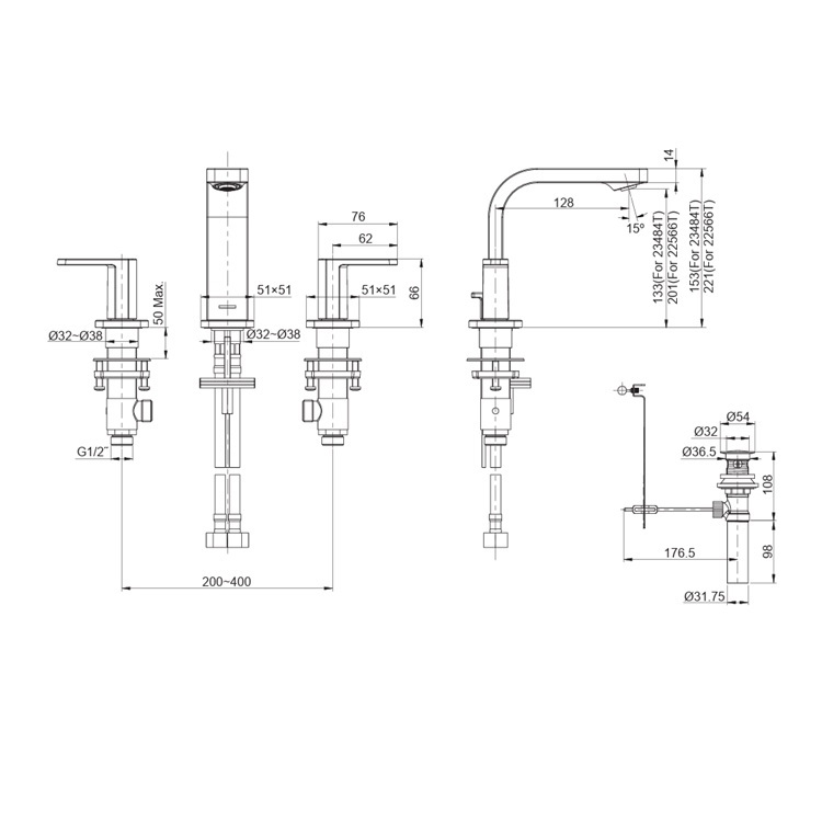 Kohler Parallel K-23484T-4-RGD Widespread bathroom sink faucet with pop-up waste set