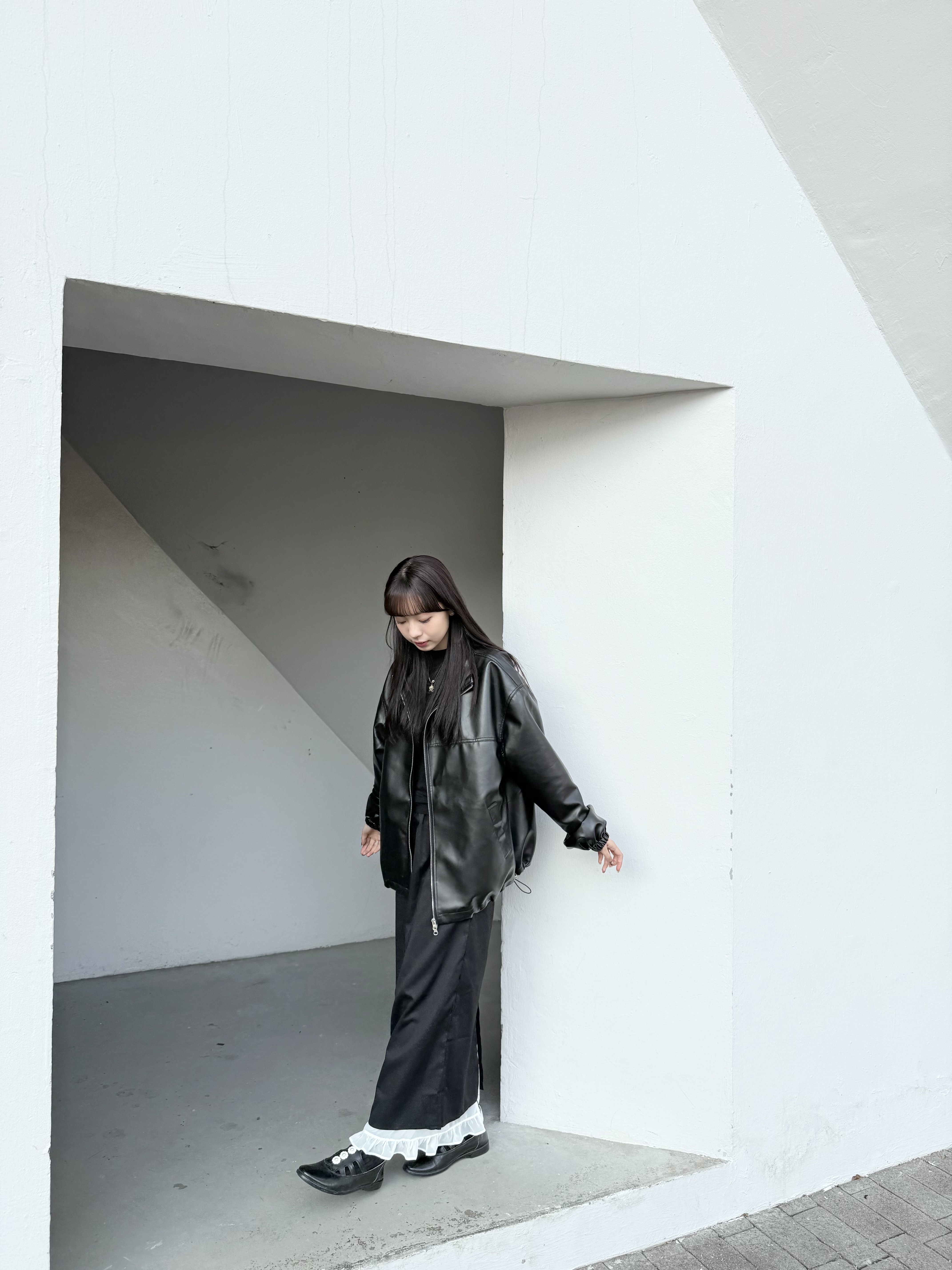 [兩色入] 春季oversize泡泡袖皮褸( Black )雙拉鍊！！