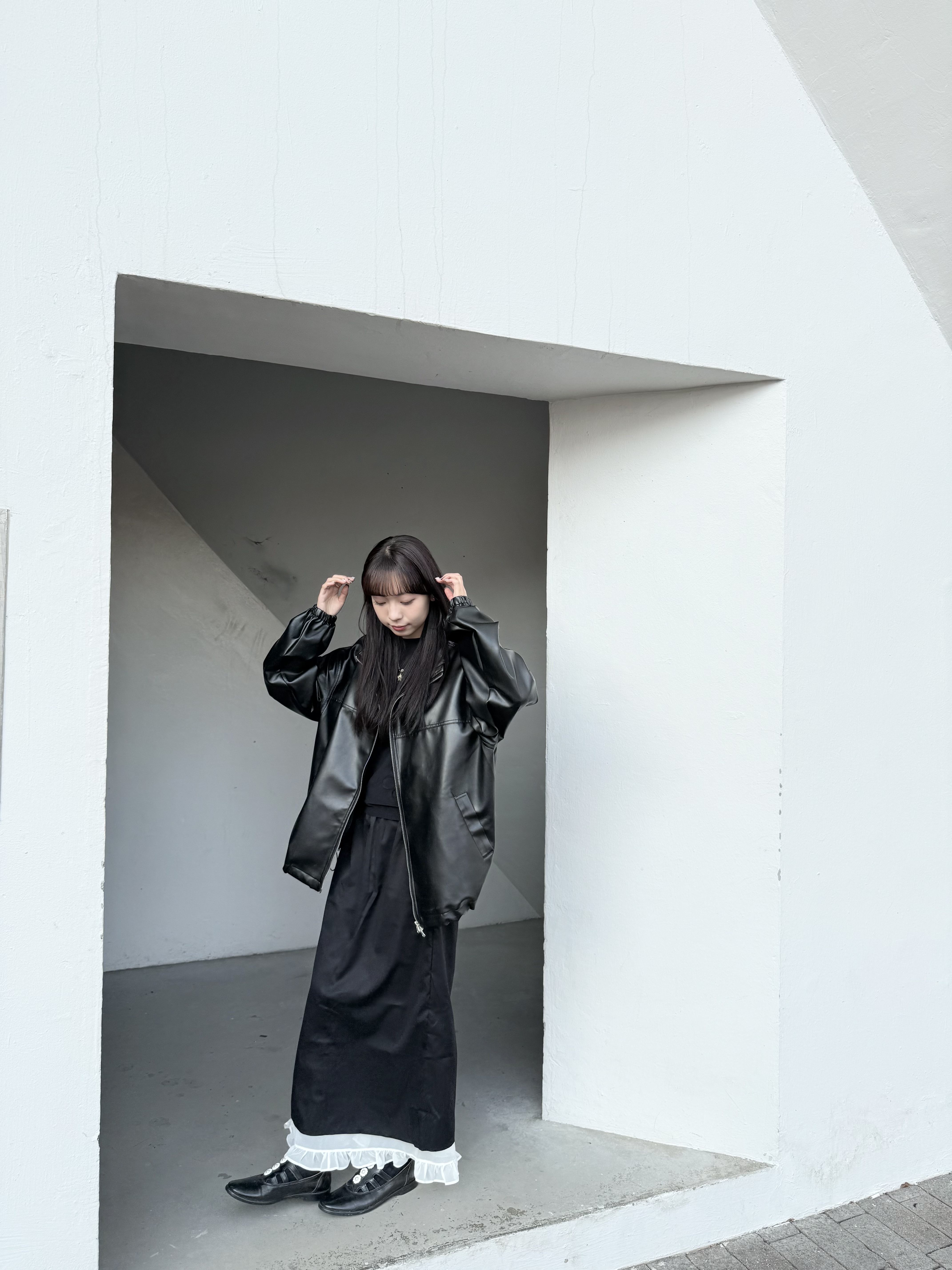 [兩色入] 春季oversize泡泡袖皮褸( Black )雙拉鍊！！