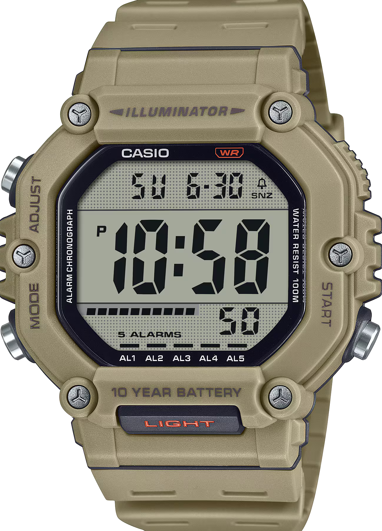 萬年鐘錶 - CASIO  卡西歐  卡其色八角形大數字電子錶  AE-1600H-5  錶徑 : 49.7mm