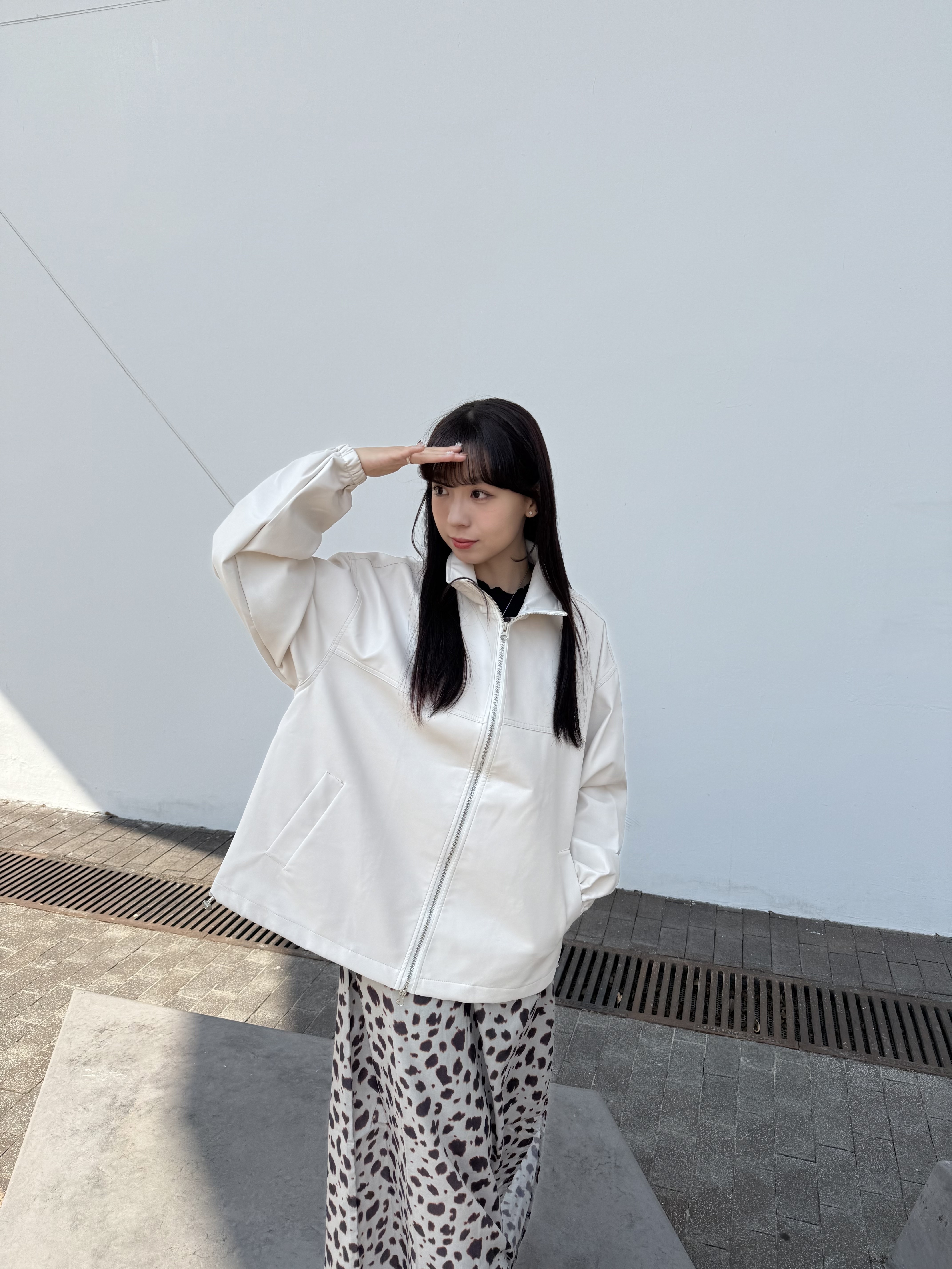 [兩色入] 春季oversize泡泡袖皮褸( Ivory ) 雙拉鍊！！