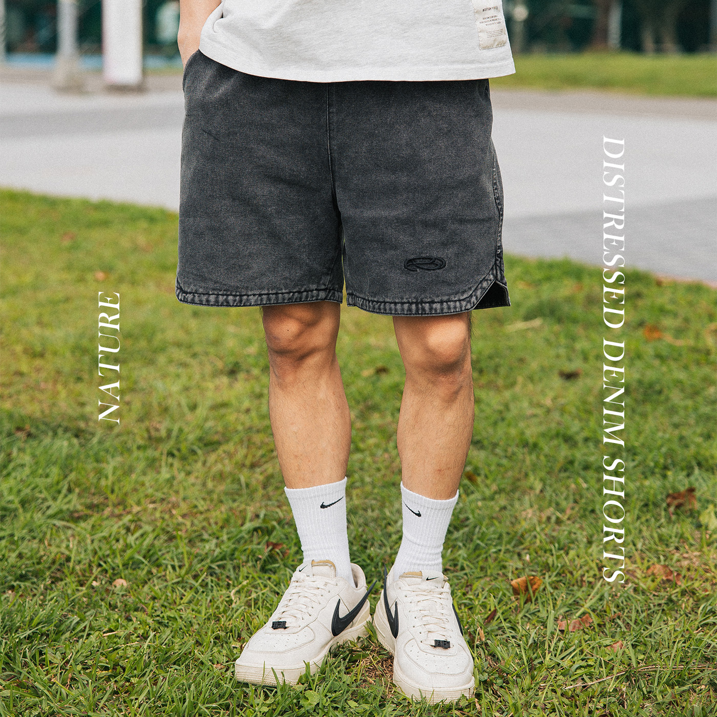 NATURE 水洗 做舊 刺繡 牛仔短褲