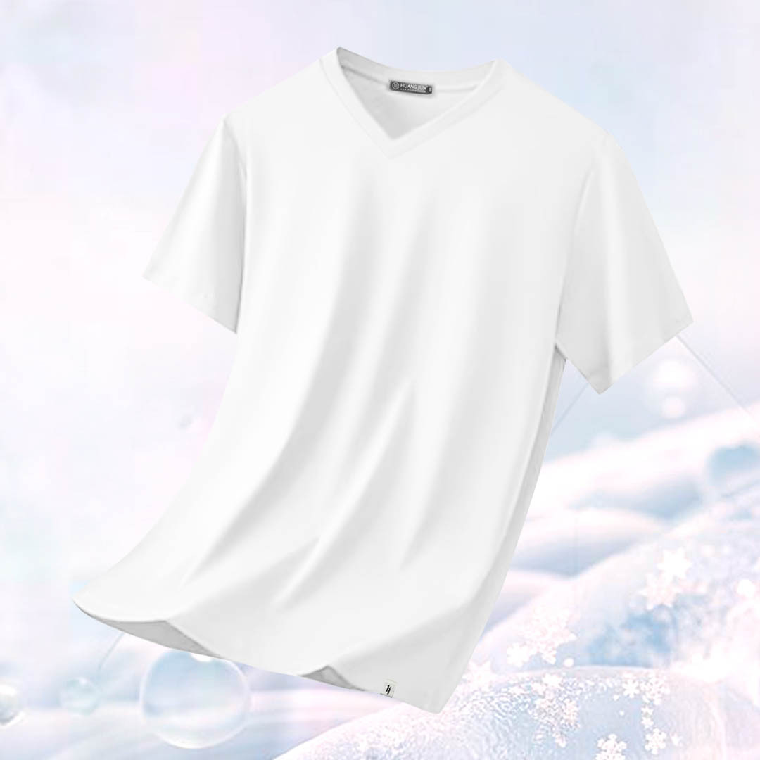 Sorona冰感認證-V領透沁涼感素Ｔ-白色