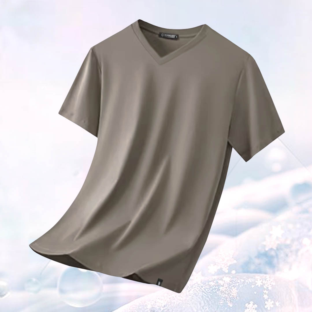 Sorona冰感認證-V領透沁涼感素Ｔ-可可