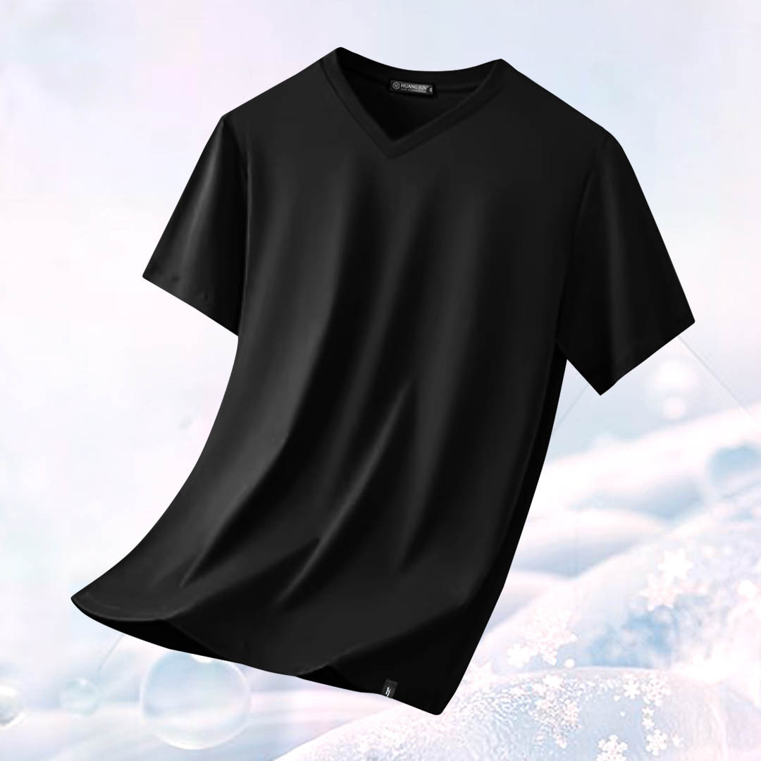 Sorona冰感認證-V領透沁涼感素Ｔ-黑色