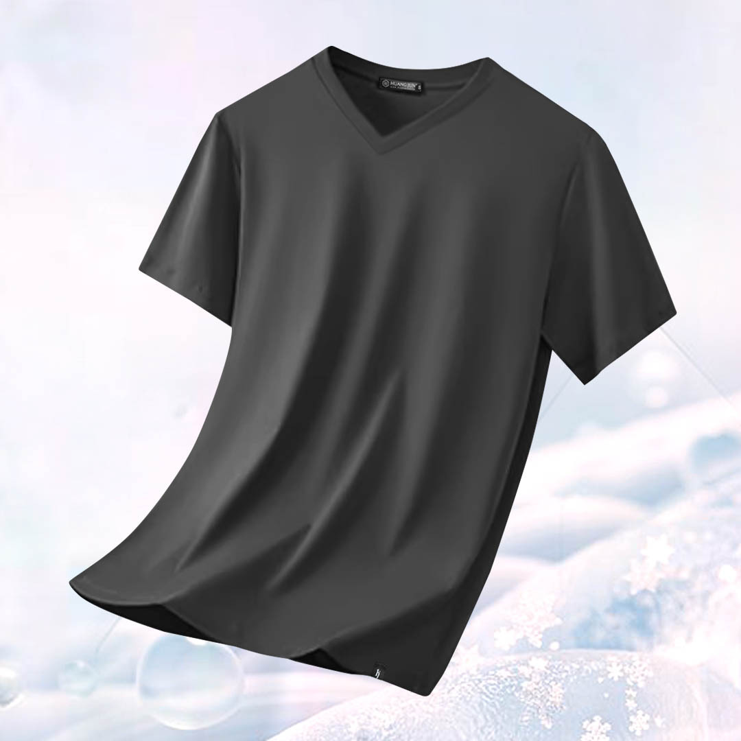 Sorona冰感認證-V領透沁涼感素Ｔ-鐵灰