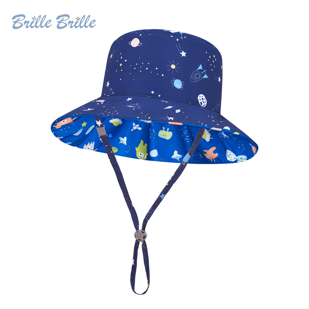 【Brille Brille】UPF50+ 物理防曬 鬆緊版 兒童雙面涼感防曬帽 - 星寶/外星人怪獸