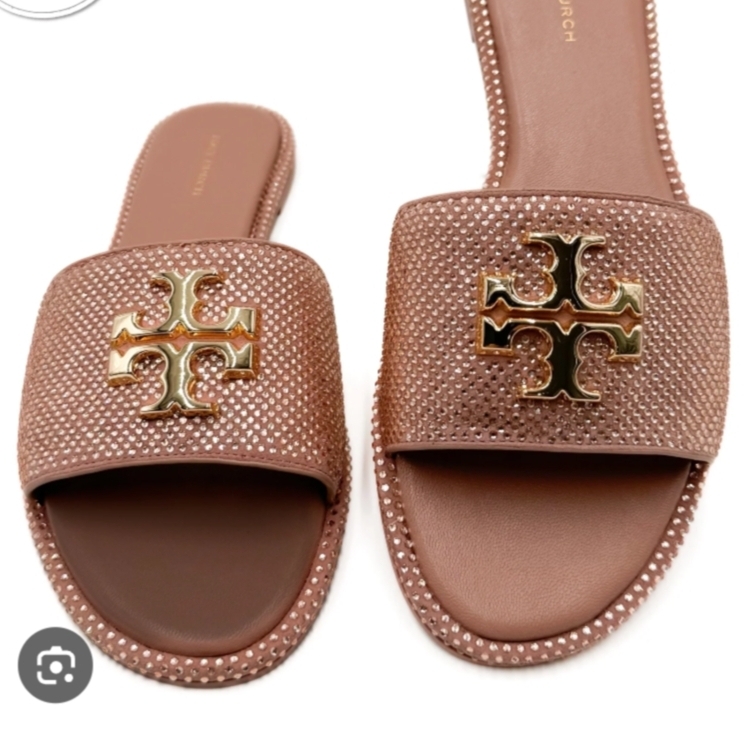 [S] TORY BURCH EVERLY SLIDE ROYAL SUEDE,MALVA/CRYSTAL/GOLD, 151402-657 [FINAL SALE] (STB667)