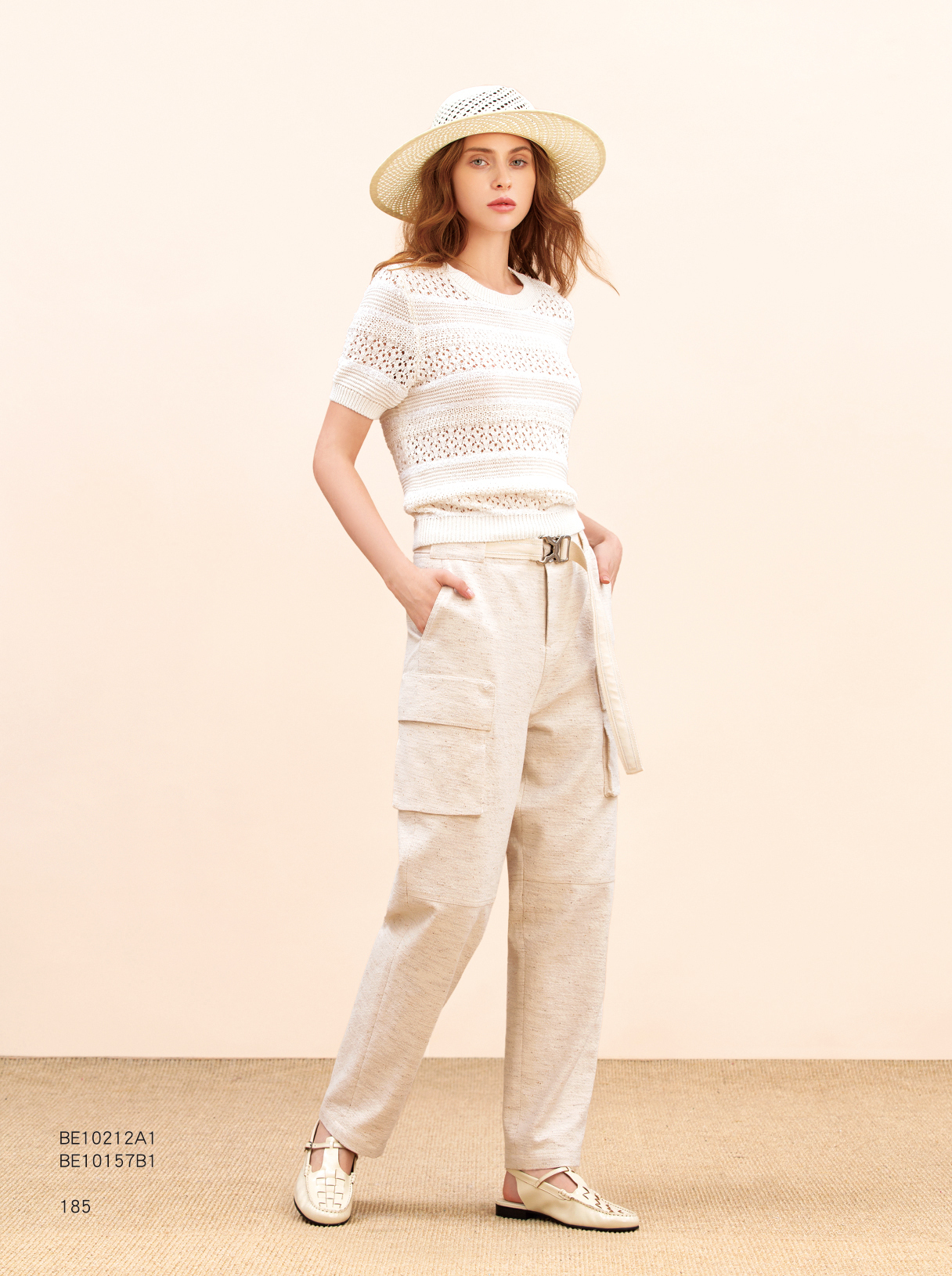 BE10157B1 混色結紗斜紋工裝褲 (附布腰帶)