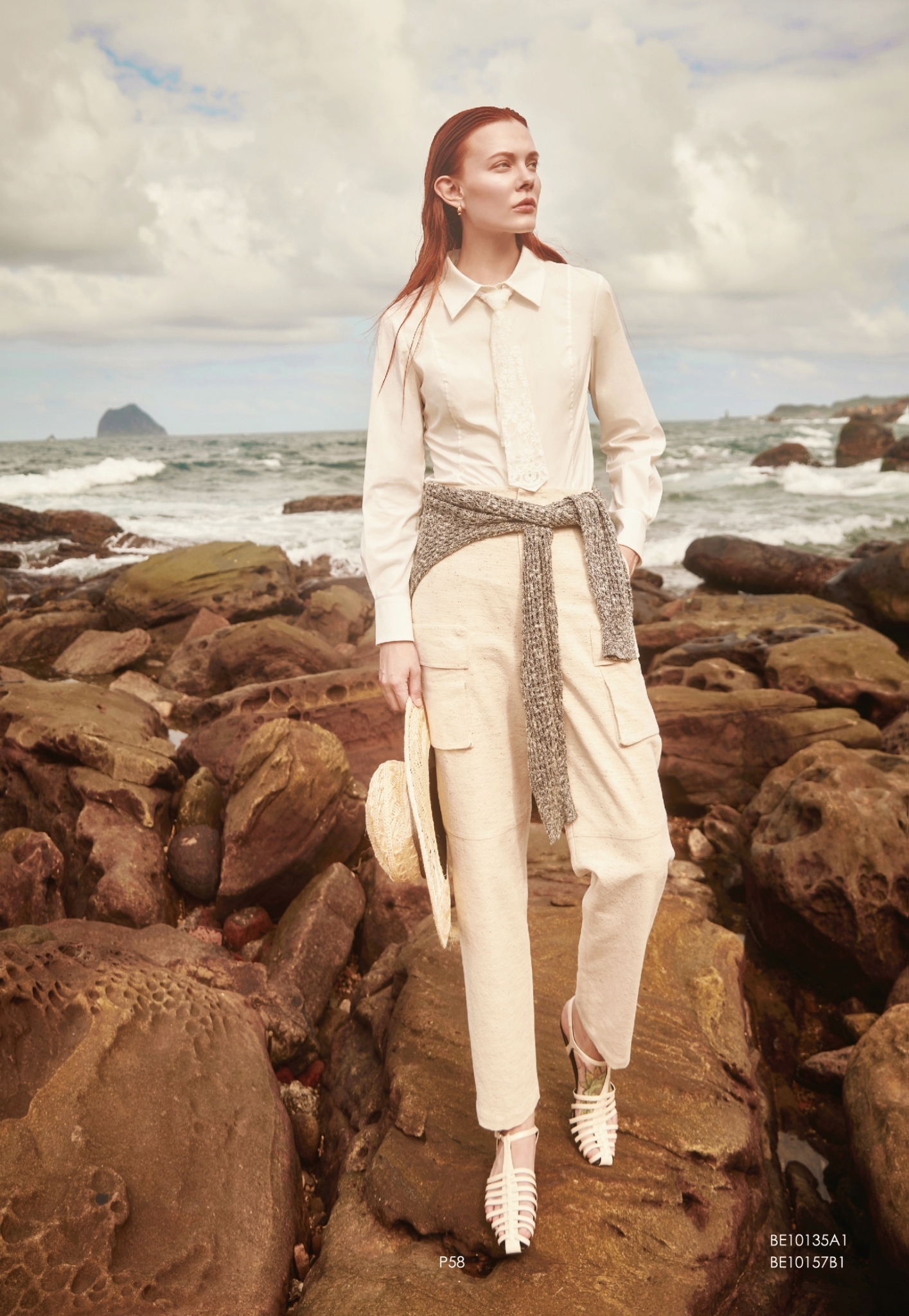 BE10157B1 混色結紗斜紋工裝褲 (附布腰帶)