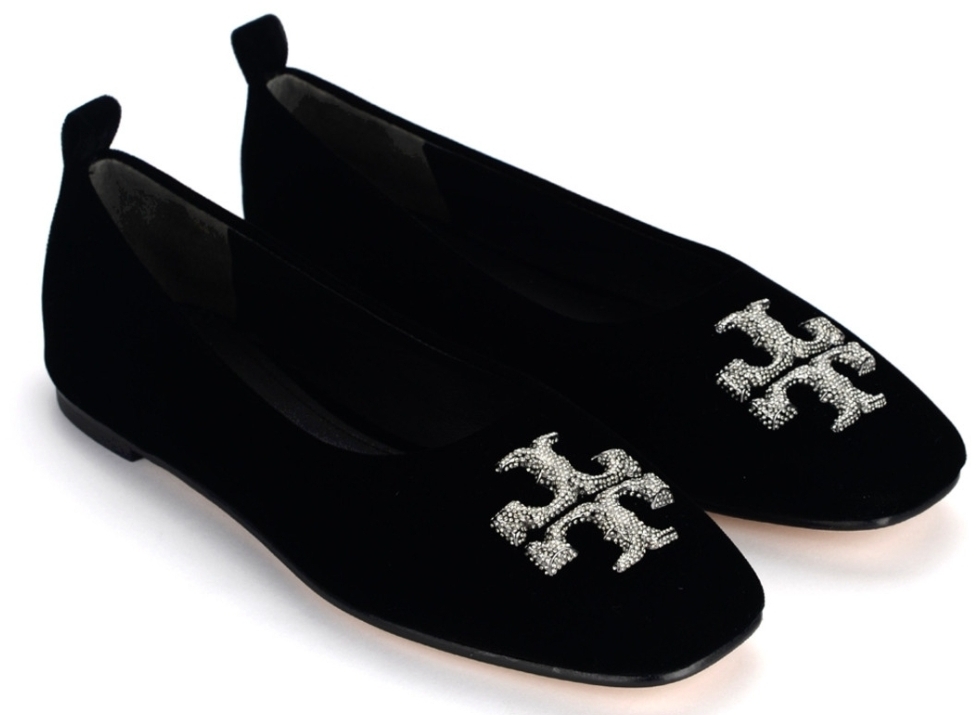 [S] TORY BURCH ELEANOR PAVE BALLET VELVET,BLACK, 144517-001 [FINAL SALE] (STB691)