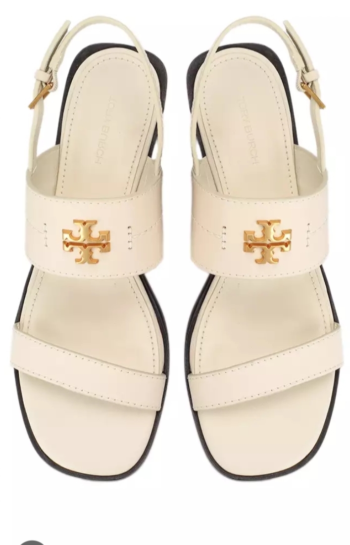 [S] TORY BURCH MINI EVERLY HEEL SANDAL NEVADA CRUST DOMESTIC VACHETTA,NEW IVORY/ROLLED BRASS, 141999-100 [FINAL SALE] (STB692)