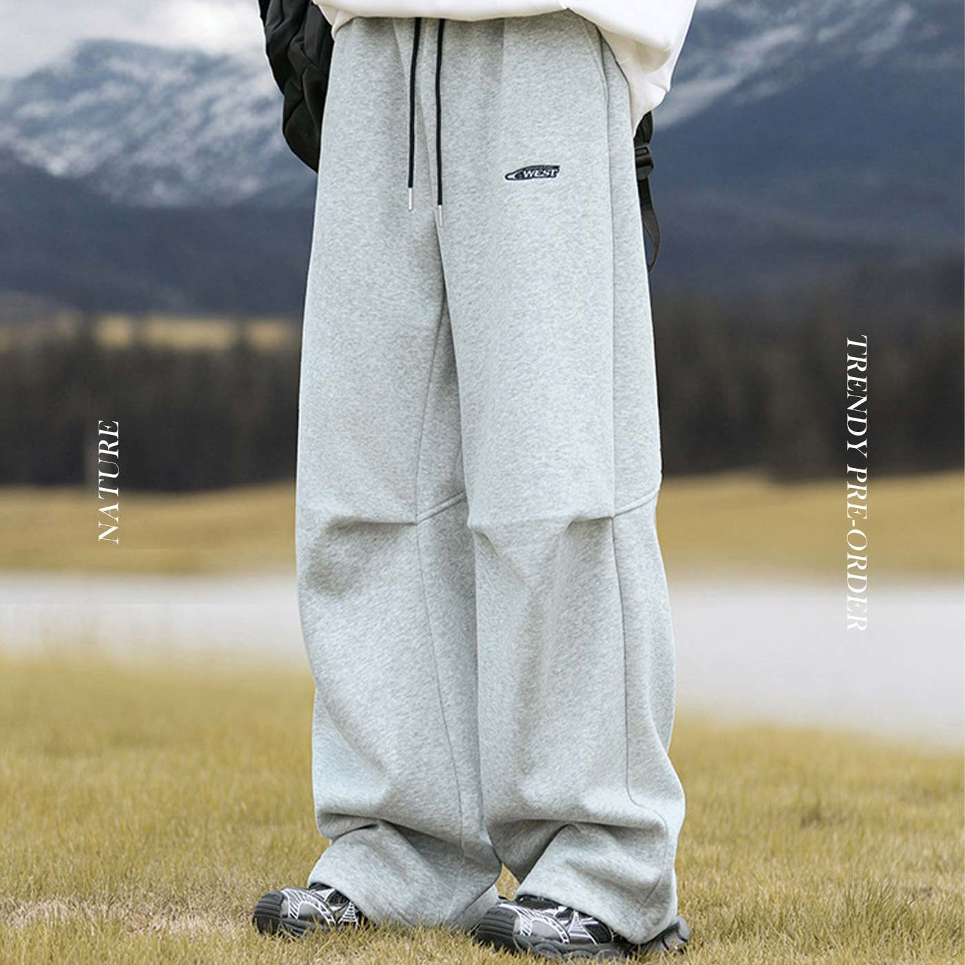 NATURE 直筒寬鬆打折闊腿棉褲 L2354