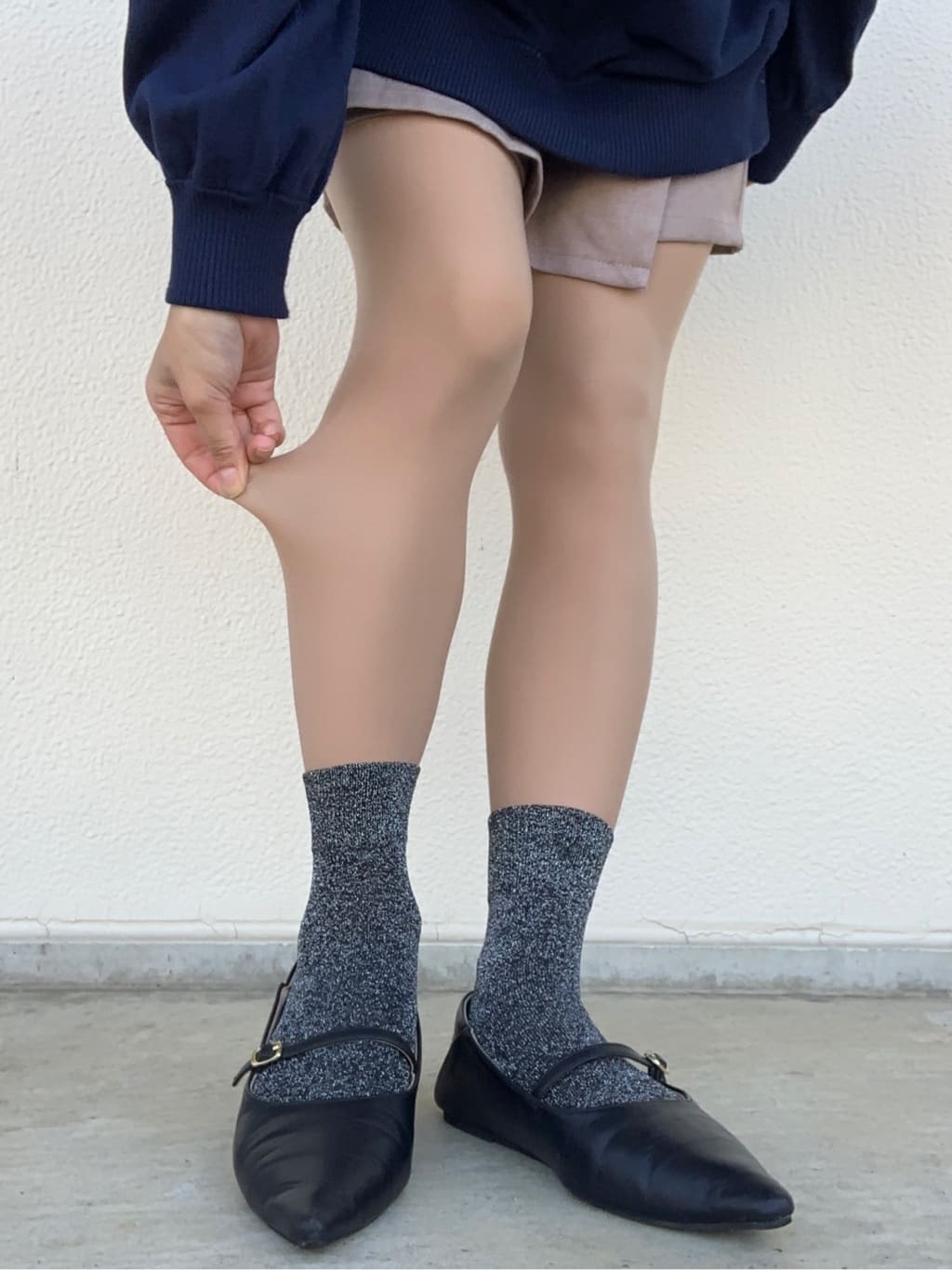 [現貨優惠]靴下屋 NUDEY54d 打底褲10分長 奶油米 暗粉