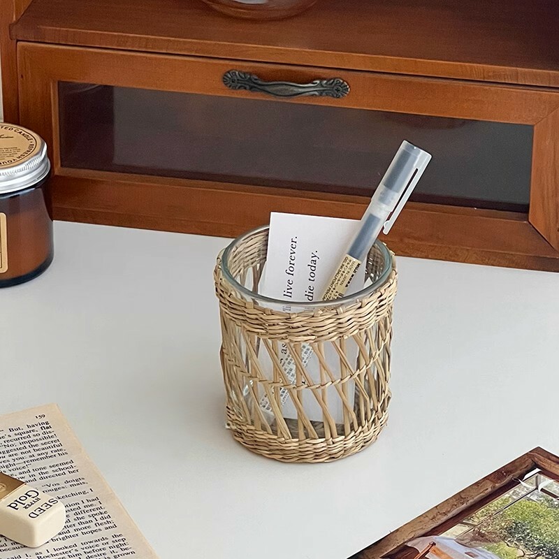 《5801》手工草編玻璃收納筆筒