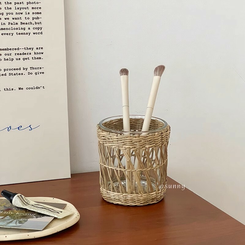 《5801》手工草編玻璃收納筆筒