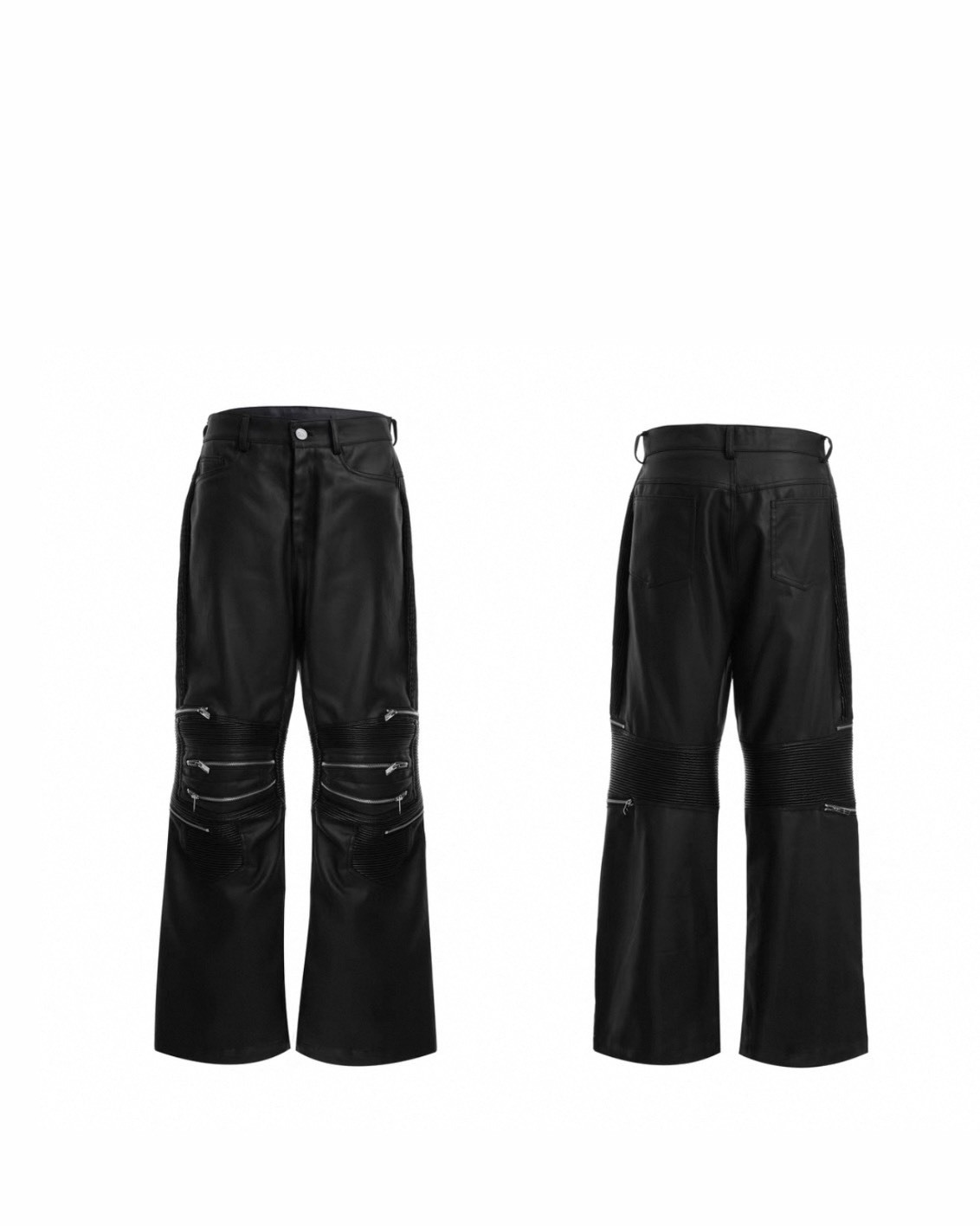 ARGUE 金屬 拉鍊 拼接 高腰 長褲 #皮褲